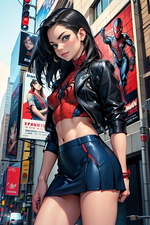 Kristin Kreuk、マーベルコミックの映画Poster、so beautiful、Movies about Spider-Man、sexy、whole body、Wearing a skirt、Premiere Date、Poster、belly buttonを突き出す、new york、She's wearing a ripped Spiderman suit、The suit is torn、Wearing a skirt、Red and black color scheme、dynamic、masterpiece、highest quality、Super detailed、Very detailed、Delicate and beautiful shine、Ultra-high resolution、Cinematic、break、breakドロップ、(Torn clothes:1.5)、(Wet clothes:1.4)、Bare shoulders、Real Rain、Wet Hair、belly button、Exposed Skin、sexyな肩を披露