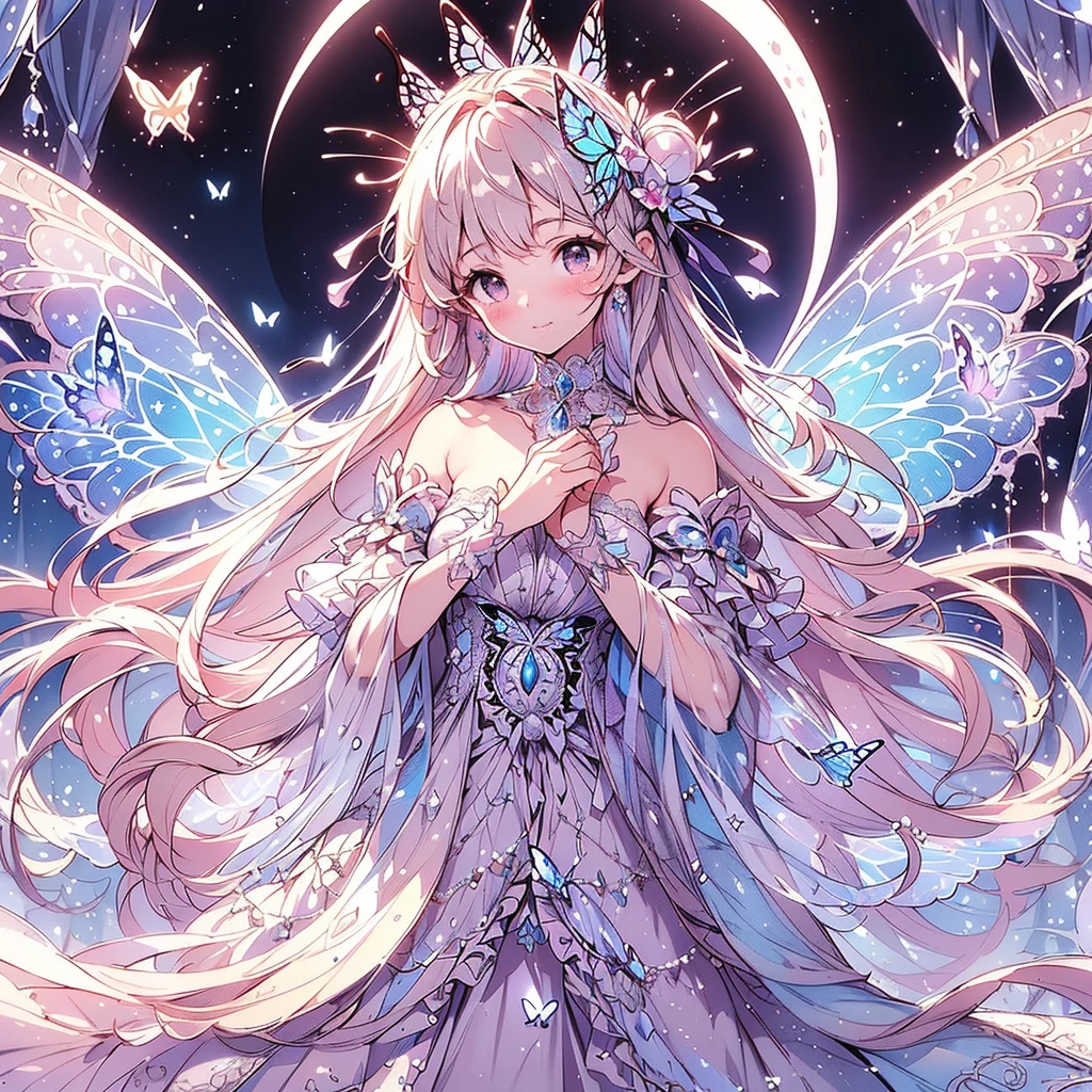 (Exquisite, beautiful, Very detailed, masterpiece, High resolution,high quality,High resolution),(A neat, clear and well-proportioned face drawn with thin lines,Cute and delicate beautiful girl illustration in pastel colors) , The background is a divine and mystical place, with a beautiful, maternal adult fairy princess with fairy wings floating in the air by the water, casting magic around her body with her fingertips and controlling the water.,(Beautiful, clear fairy wings grow from her back.), (Smile and smile), She is wearing a pearl tiara, earrings, and choker, as well as a pastel-colored swimsuit decorated with ribbons and frills., (A fair-skinned, short eyebrowed fairy with pale pink cheeks, a small toothless mouth with plump pink lips, beautiful eyes, and a fairly large, fluffy bust.),Vibrant and eye-catching colors,Fantastic and dreamy colored pencil art,