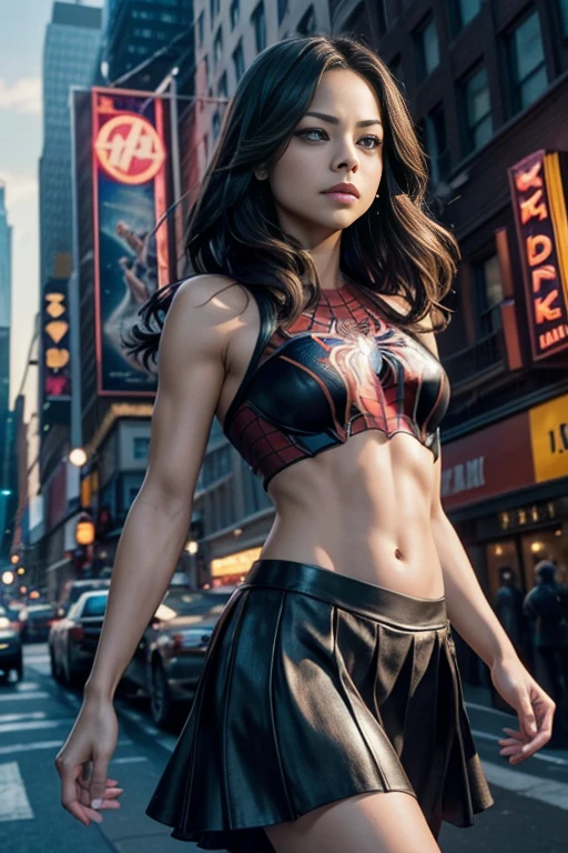 Kristin Kreuk、マーベルコミックの映画Poster、so beautiful、Movies about Spider-Man、sexy、whole body、Wearing a skirt、Premiere Date、Poster、belly buttonを突き出す、new york、She's wearing a ripped Spiderman suit、The suit is torn、Wearing a skirt、Red and black color scheme、dynamic、masterpiece、highest quality、Super detailed、Very detailed、Delicate and beautiful shine、Ultra-high resolution、Cinematic、break、breakドロップ、(Torn clothes:1.5)、(Wet clothes:1.4)、Bare shoulders、Real Rain、Wet Hair、belly button、Exposed Skin、sexyな肩を披露