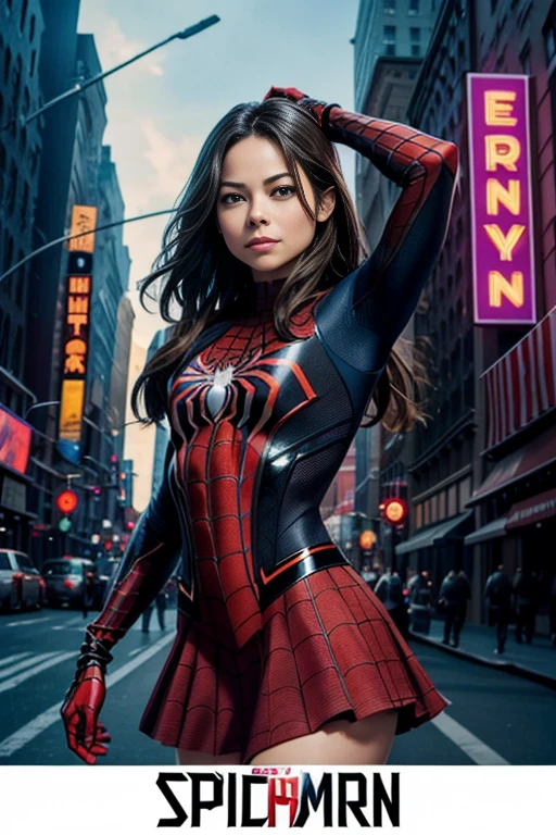 Kristin Kreuk、マーベルコミックの映画Poster、so beautiful、Movies about Spider-Man、sexy、whole body、Wearing a skirt、Premiere Date、Poster、belly buttonを突き出す、new york、She's wearing a ripped Spiderman suit、The suit is torn、Wearing a skirt、Red and black color scheme、dynamic、masterpiece、highest quality、Super detailed、Very detailed、Delicate and beautiful shine、Ultra-high resolution、Cinematic、break、breakドロップ、(Torn clothes:1.5)、(Wet clothes:1.4)、Bare shoulders、Real Rain、Wet Hair、belly button、Exposed Skin、sexyな肩を披露