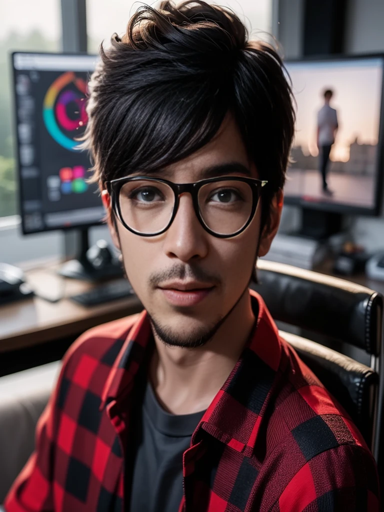 A man stands in front of a brick building. He was wearing a white t-shirt with 'Guess Me' written in brown. The man had medium length black hair and looked slightly to the left. Behind him, there was a door leading to another room, and a window with some dried plants hanging on the side. 