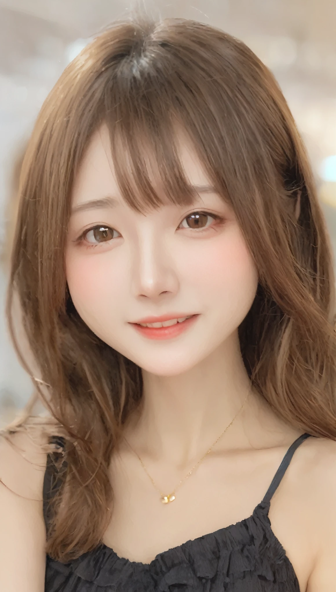 One Girl、((smile:0.1))、pretty girl、Brown Hair、、young、Delicate girl、Upper Body、Small breasts、Unreasonable precision、Very detailed、camisole、Completely flat、Honesty、Thin arms, Professional Lighting, Film Grain, chromatic aberration, (Eye and facial details:1.0), (Bokeh:1.1)、software:1.5)))、 highest quality, 8k, 14 years,