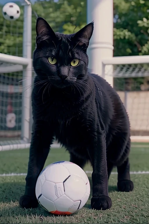 Cat playing a soccer boll, cinematik, multicolored eyes, Futurism, 8k, UHD