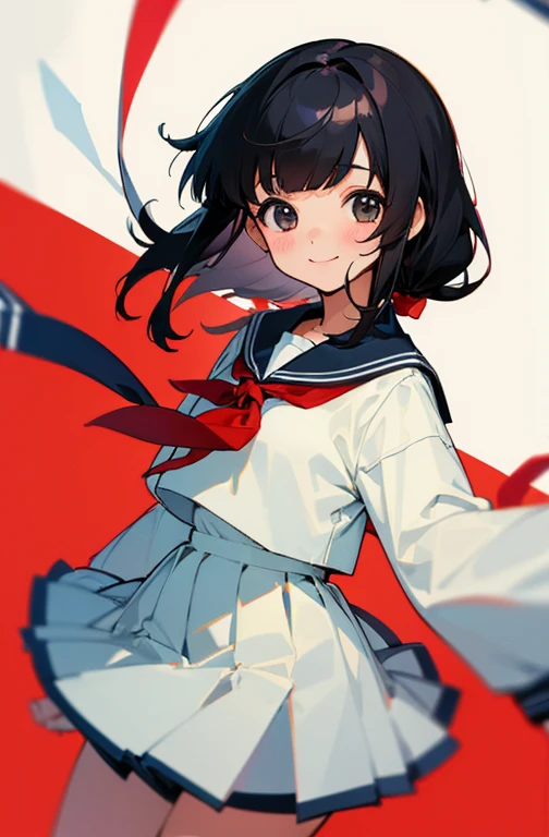 Cute Girls、Black Hair、bangs、Sailor suit、Schoolへ向かう、smile、School、The ribbon is red、