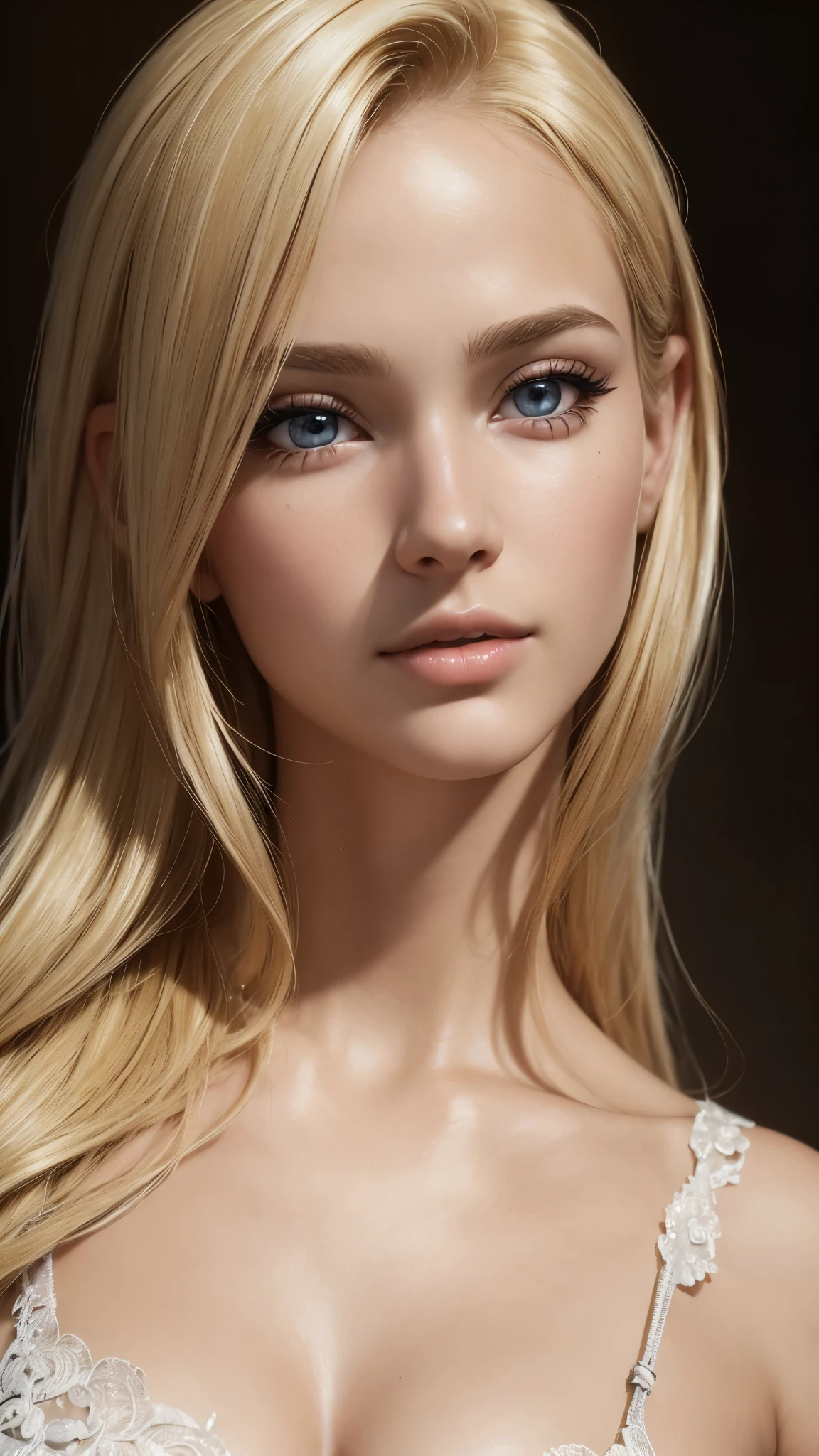 ((best quality)), ((ultra res)), ((photorealistic:1.4)), (intricate details), 19 years old, blonde hair, perfect face, make up:1.5, light on face, face detail.