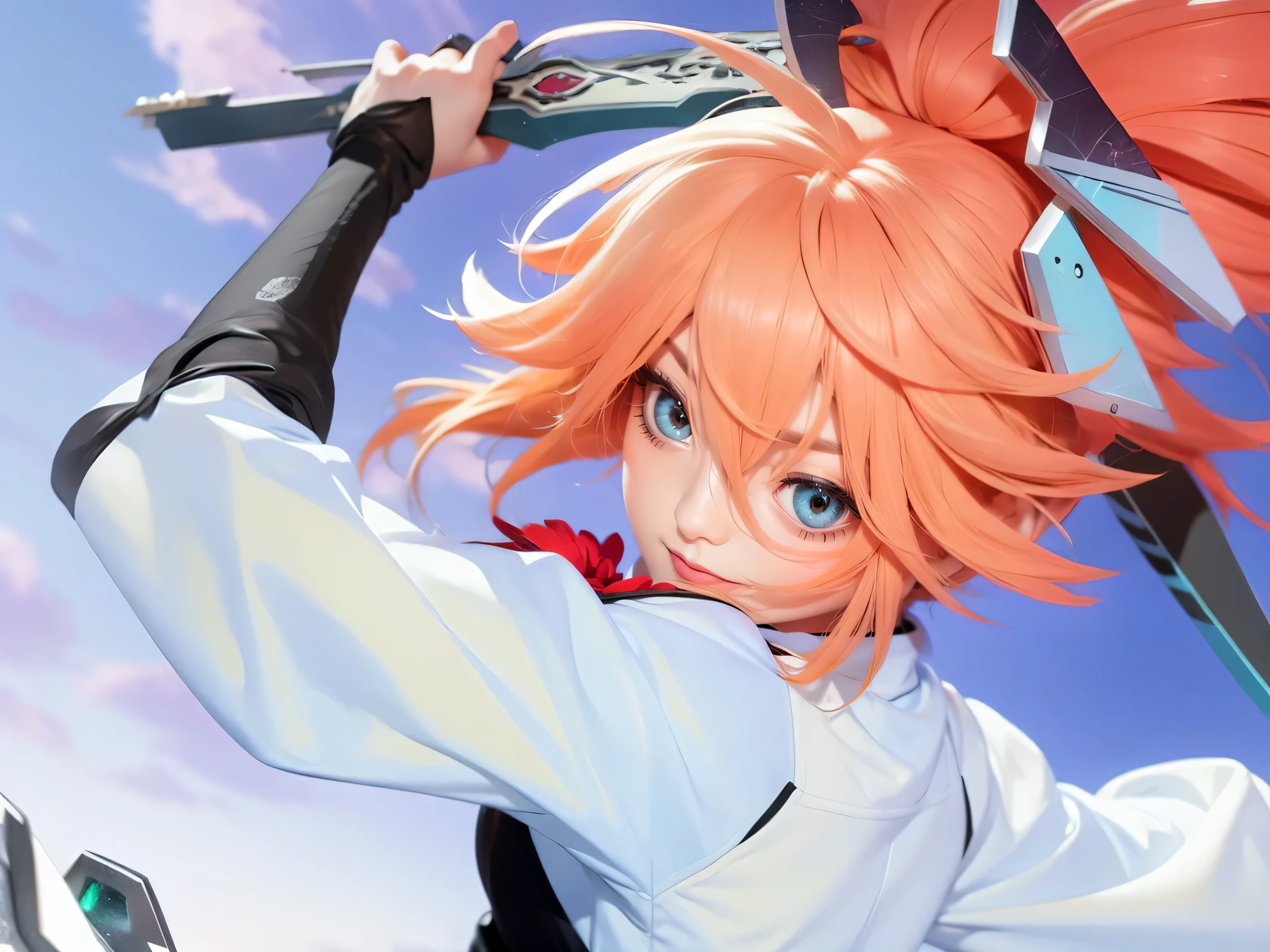 anime anime girl with red hair holding two swords in her hands, orange - haired anime boy, key anime art, detailed key anime art, ayaka game genshin impact, anime key art, ayaka genshin impact, macross delta splash art, anime cover, light novel cover art, detailed anime character art, macross delta, anime style 4 k