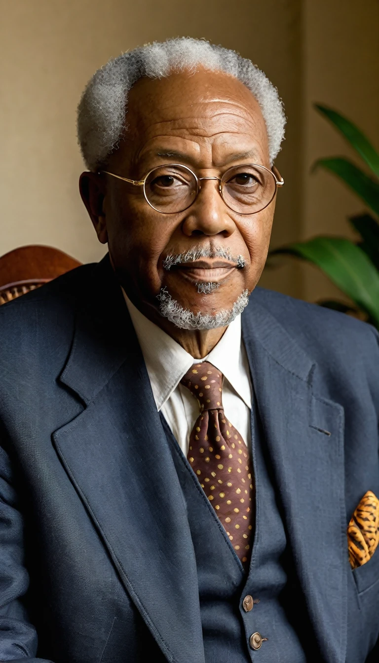 Cedric J. Robinson is an iconic figure in the field of African American studies and critical theory. Nascido em 1940, Robinson cresceu em Oakland, california, where the confluence of social movements and the political fervor of the time shaped his critical consciousness. Cedric must be sitting at his desk. Tanto a casa, like all early 20th century style wooden furniture, rustic, bright colors and little melancholic, 8k
