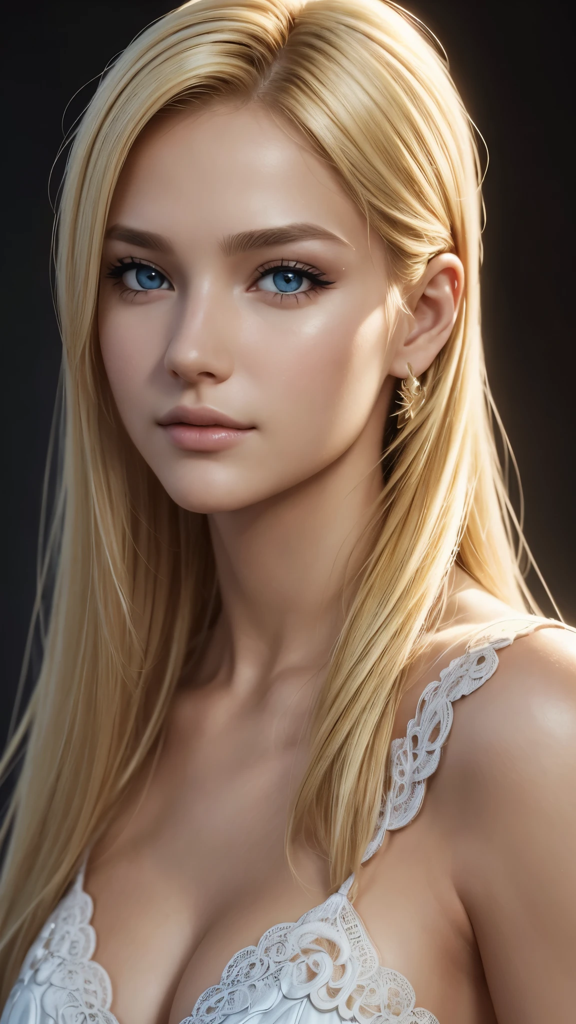 ((best quality)), ((ultra res)), ((photorealistic:1.4)), (intricate details), 19 years old, blonde hair, perfect face, make up:1.5, light on face, face detail.