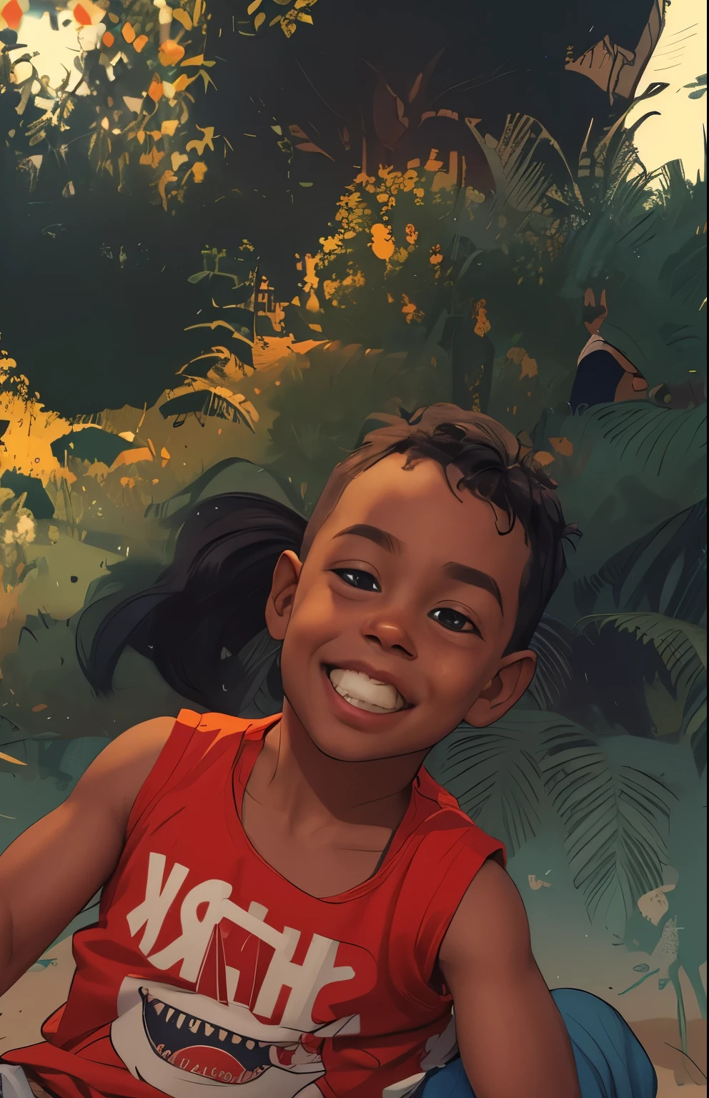 Cores planas, fechar-se, Portrait of a 1  boy, pele bronzeada, cabelo  preto de praia salgado, beleza natural, Obra de arte, altamente detalhado,
digital illustration style, design de personagens altamente detalhado, arte digital detalhada fofa, City fan art, ((([fundo cinza simples])))