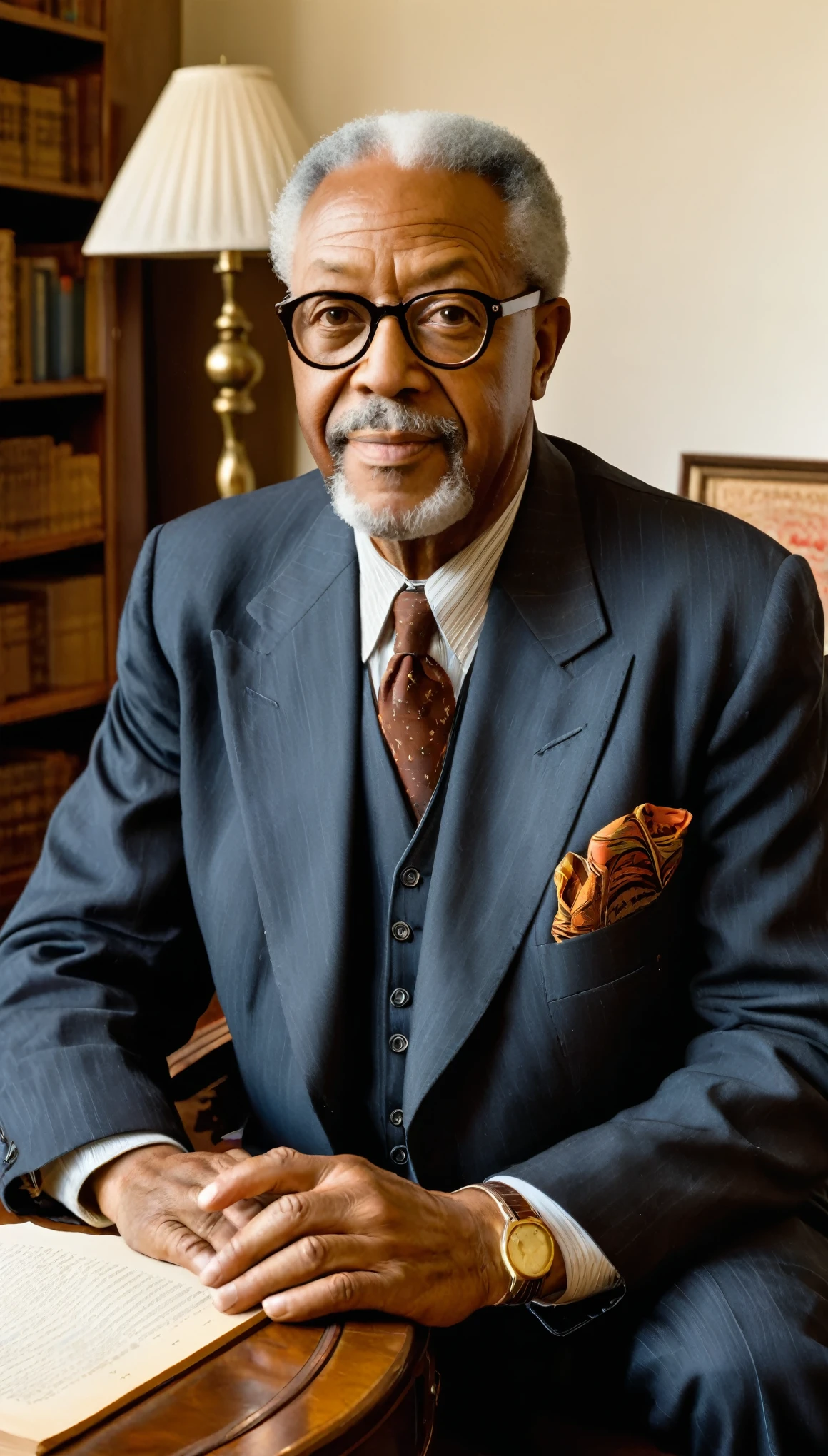 Cedric J. Robinson is an iconic figure in the field of African American studies and critical theory. Nascido em 1940, Robinson cresceu em Oakland, california, where the confluence of social movements and the political fervor of the time shaped his critical consciousness. Cedric must be sitting at his desk. Tanto a casa, like all early 20th century style wooden furniture, rustic, bright colors and little melancholic, 8k
