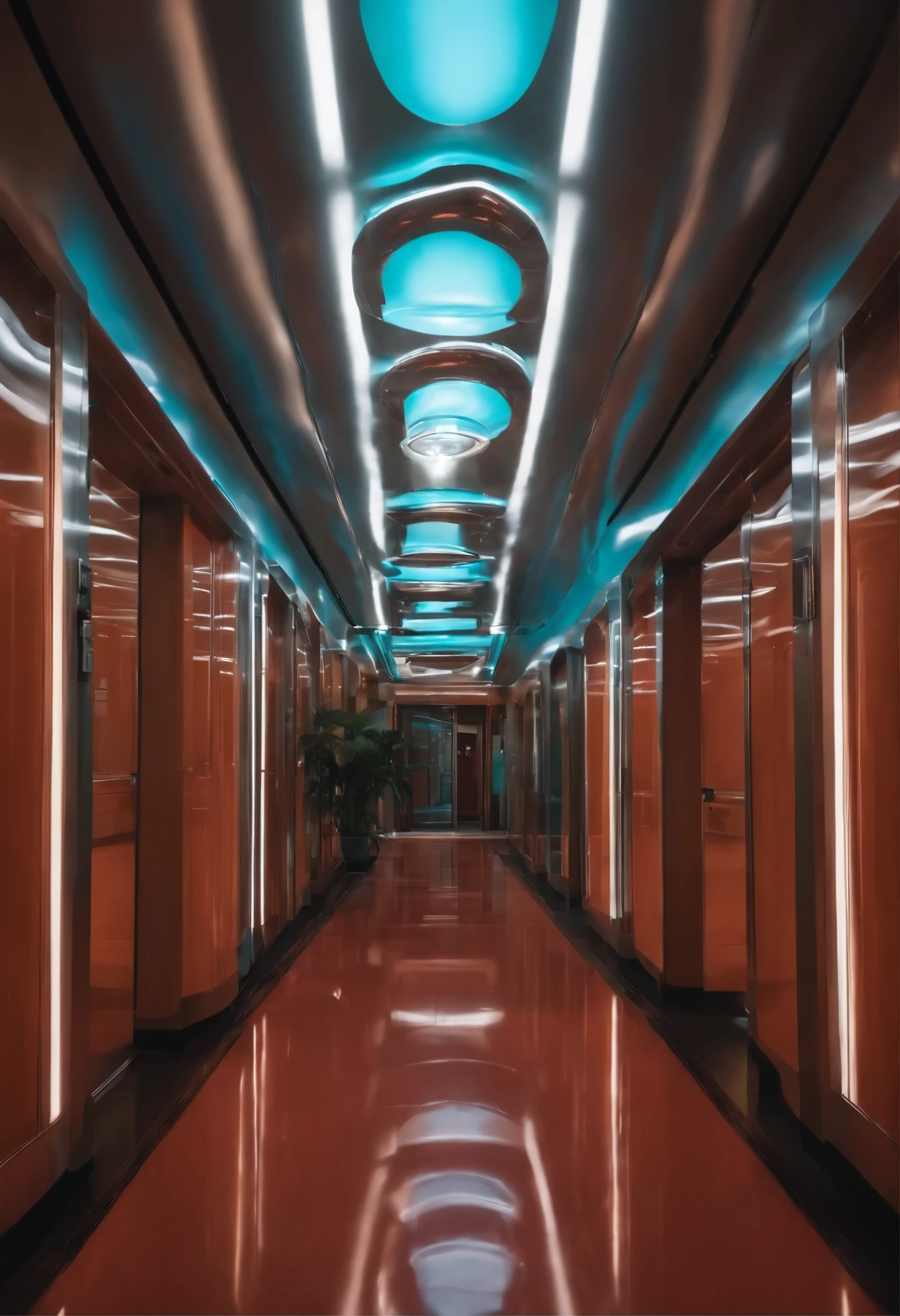 corredor de uma ala hospitalar futurista e moderna com medicos , salas do futuro para atendimento via internet