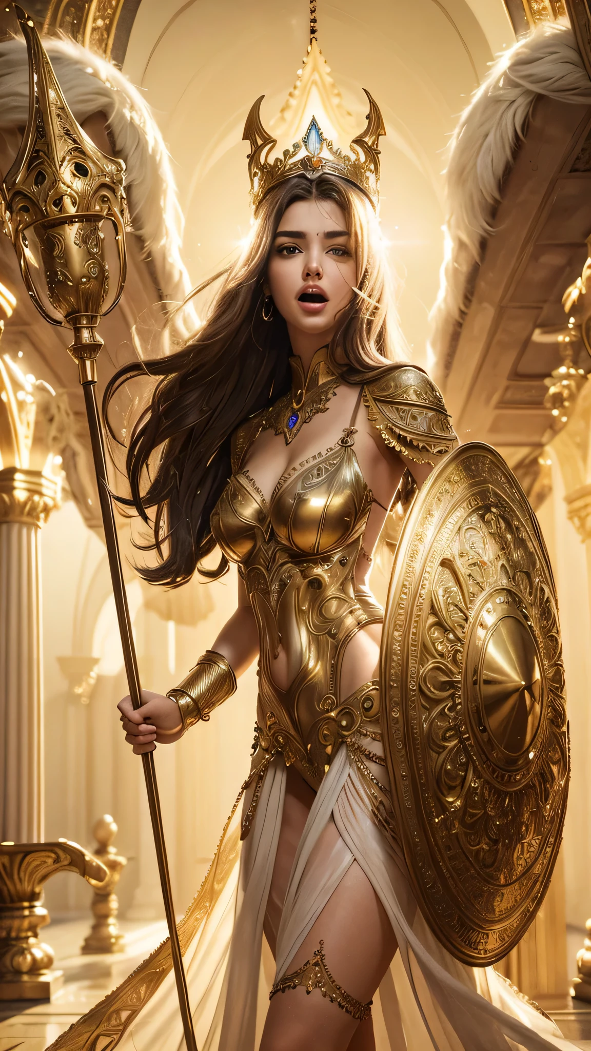 portrait, One exotic age Italian girl, who has the most beautiful face in the world, (18 years old:1.3), stands in the grand hall of the Arabian palace, her hand casually resting on her slender waist. Her intricately designed gauntlets glint in the dim light, adorned with intricate and beautiful patterns. The garment covering her body is a complex and colorful biomechanical bodysuit, a testament to the advanced technology of her kingdom. Her slim and toned physique is accented by the fit of the suit, her moist skin appearing fresh and high freshness. Dark, thick eyebrows frame her beautiful, big purple eyes, which sparkle with an ecstatic expression. (beautiful hair:1.5) Her ultra-detailed eyes, intricate artwork, ultra realistic realism, high resolution, High freshness, drawing faithfully, official art, Unity 8K Wall paper, ultra detailed artistic photography, grabbing on her breasts by herself, (the most erotic photo in the world:1.4), ecstatic expression, (Climax expression during intercourse:1.5)