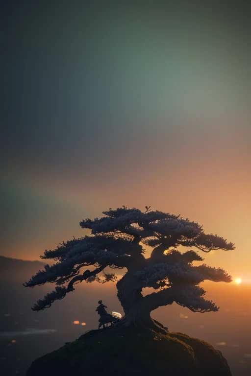masterpiece, high quality, 8K Full HD, abstract colors, texture, film grain, skin pores:0.2 (tilt shift photography)1.2, intricate dramatic portrait of a beautiful (windblown)1.2 scifi steampunk (medieval fantasy magical cherry blossom bonsai tree)1.2 on top of a rocky mountain overlooking a futuristic (solarpunk)1.2 city, foggy morning, cinematic movie still frame, blade runner 2049, punk hair style, altered carbon, (analog style)1.3 (film grain)1.3, (best quality, high quality, absurdres, intricate detail, masterpiece, cinematic), highly detailed, motion blur, film grain, noise, lens effects.