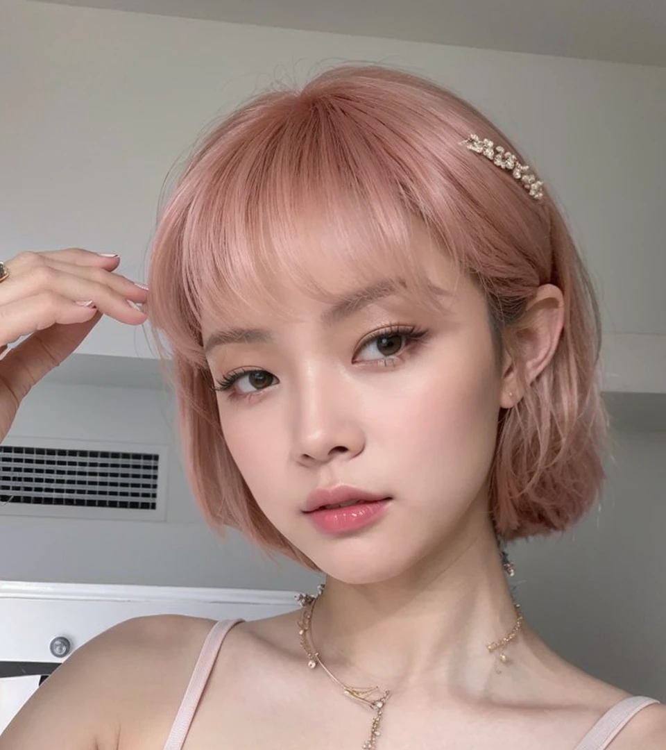 um close up de uma mulher com cabelos longos e rosa usando um vestido rosa, jennie blackpink, Retrato de Jossi do Blackpink, Parque Roseanne do Blackpink, Lalisa Manobal, jossi do blackpink, jaeyeon nam, Gongbi, Heonhwa Choe, foto de perfil headshot, Korean idol, Lalisa Manoban do Blackpink, imagem vazada, com cabelos longos