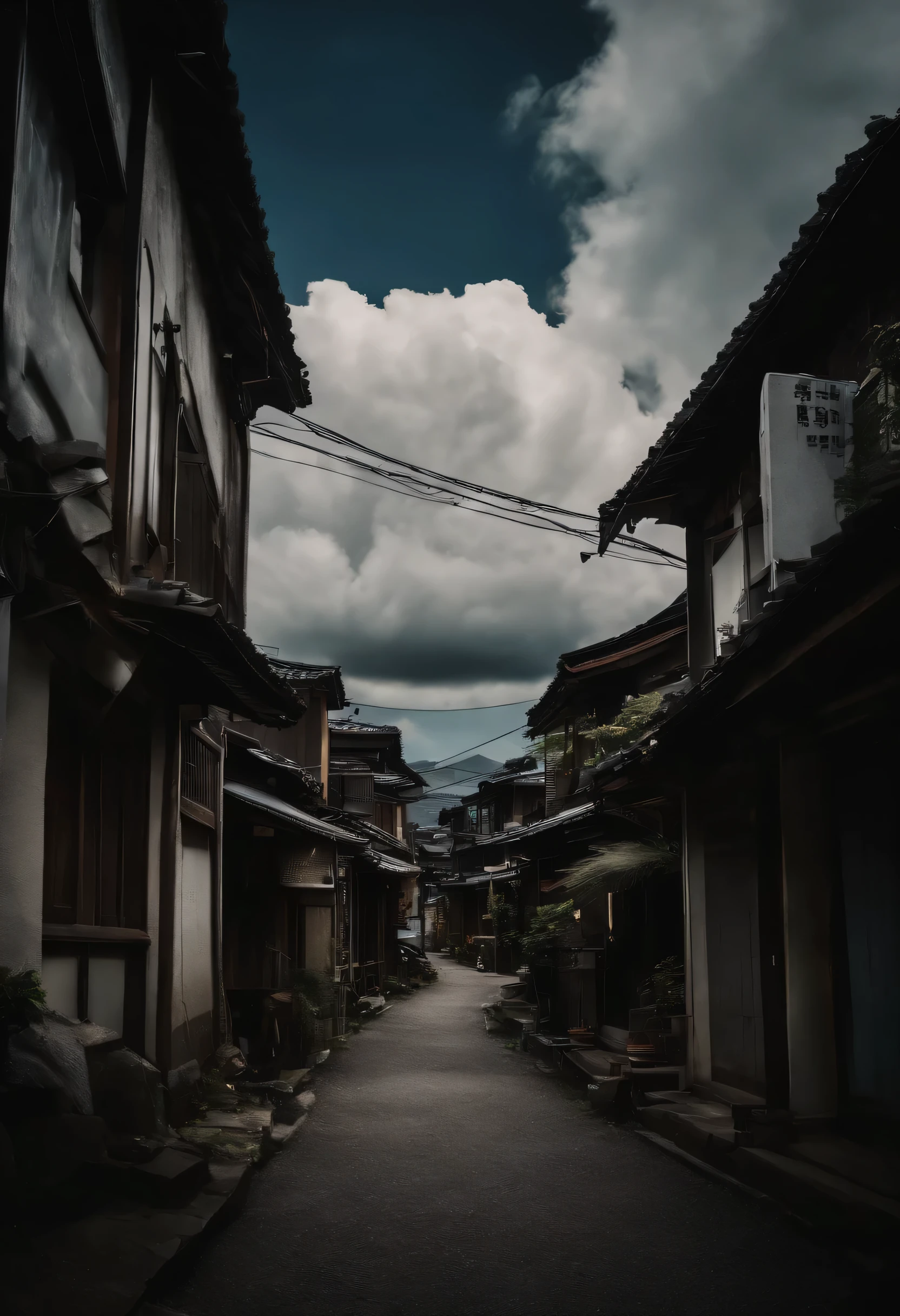 Realistic live-action、Precursors of an earthquake、Uneasy atmosphere、Japanese Town、background、Unusual clouds、Odd shaped clouds、Strange Sky、Scary atmosphere