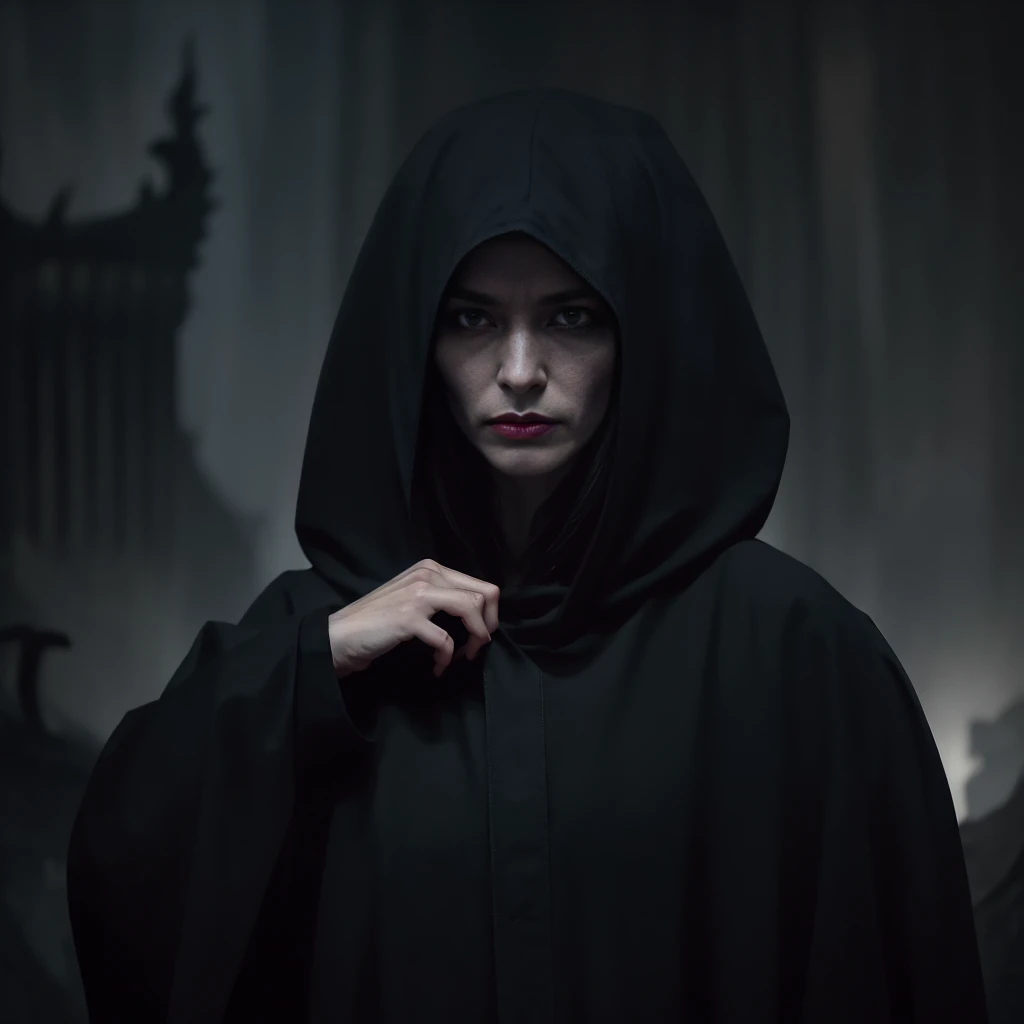 (best quality,4k,8k,highres,masterpiece:1.2),ultra-detailed,(realistic,photorealistic,photo-realistic:1.37),portraits,black grim reaper,hooded figure,sinister aura,glowing red eyes,dark cloak,menacing scythe,ominous clouds,extraordinary attention to detail,dramatic lighting,ethereal atmosphere,skeletal hands,solemn expression,haunting presence,death personified,mystery and suspense,gritty texture,gloomy undertones,sharp contrast,ominous shadows,otherworldly entity,lifeless grasp,darkness in the background,distinctive skeletal features,shadows enveloping the figure,sense of foreboding,secrets of the afterlife,transcendent symbolism, sinewy fingers,grim visage,unearthly creature,intense gaze,eternal guardian,death's embrace,spectral presence,other dimensional being,ominous silhouette