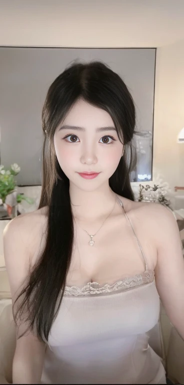 Close-up of a long-haired woman in a dress, young Lovely wan asian face, beautiful年轻韩国女人, Belle Delphine, beautiful south korean woman, Dilraba Dilmurat, beautiful中国模特, Lovely韓國臉, girl Lovely-fine-face, beautiful young korean woman, Popular on cgstation, Young and cute Korean face, Popular Korean makeup,  masterpiece, super deformed, (((whole body:1.3))),(((Large Breasts、Low-cut，Cleavage, Wide hips,)))(Long legs) (Wide hips) Ultra-high resolution, original photo, masterpiece, Super detailed, 8K, Full and detailed hair, High resolution, best quality, Ultra-high resolution, Super detailed face and eyes, (((Reality:1.4))), looking at the audience, (((Smile:1.3))), Lovely, (((Big breasts:1.5))), (((Ray Tracing:1.4))), ((((Long legs:1.4)))),  best quality , masterpiece, Big buttocks, Comprehensive facial details, beautiful, ((The hair is very detailed )) , (((:1.2))), Thin lips, big eyes, High resolution, Lure, blue eyes , Slim waist, 8K:1.2, 16K:1.2, High resolution,
Carol Buck Wood, Inspired by Sorayama Moto,