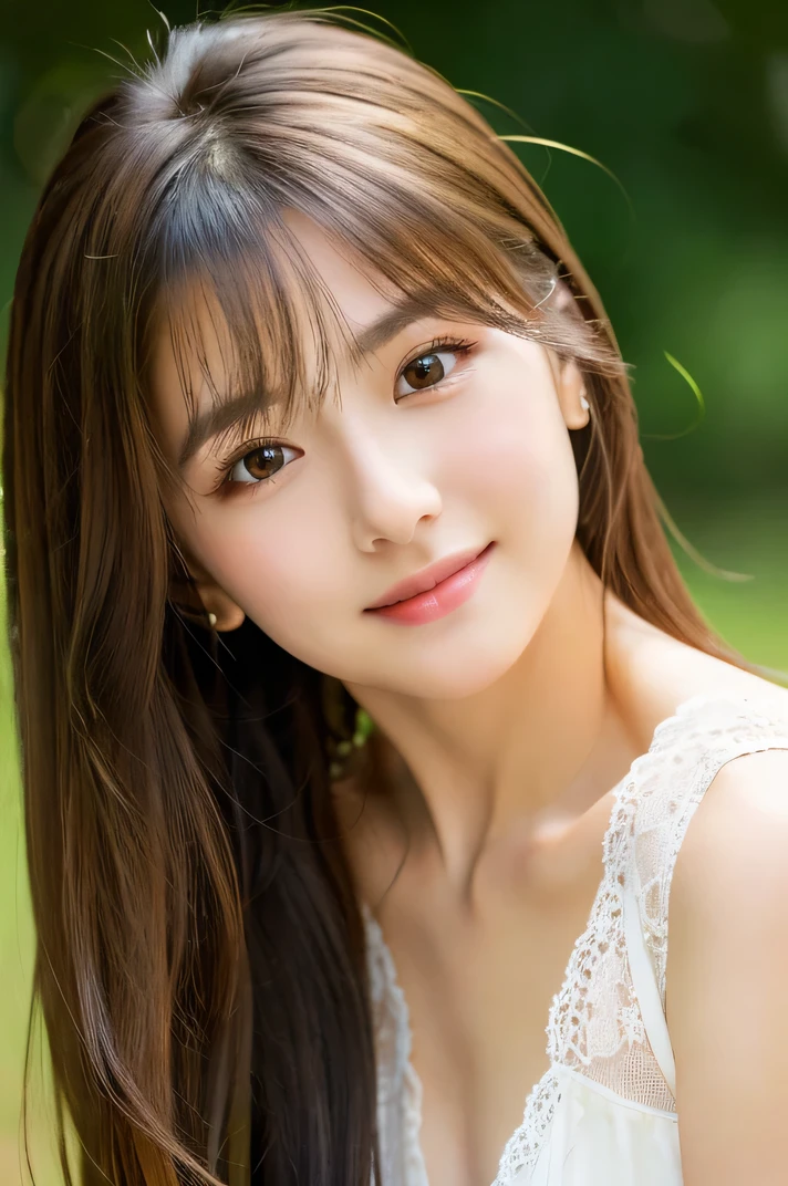 (((8k,Attention to detail,Attention to detail、highest quality,masterpiece,Attention to detail))),RAW Photos & Realistic atmosphere,Beautiful dark eyes,Mouth Details,Glossy lips,Thin eyebrows,beautiful Eyes、Soft white skin that shines in every detail、Her deep black eyes are very beautiful,Very beautiful face,Very beautiful face、A vivid face,beautiful, Glistening lips,beautiful Eyebrows,Infinite Reality, Realistic Young Gravure Idol,Very cute woman , Young Gravure Idol, Young Gravure Idol, とても美しくてかわいいbeautiful 21 year old beauty,Incredibly beautiful and elegant,beautiful 21 year old beauty,Natural soft light,(Shiny Hair,,beautiful and kind eyes:1.5),A kind smile,Shapely breasts,Long Hair,beautiful posture,No makeup,Let's take a look at the camera,(((White blouse,Bra shows through)))