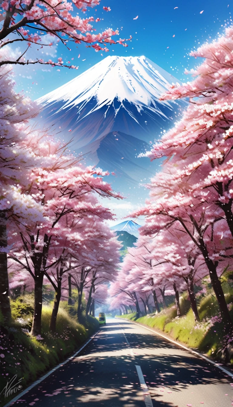 Monte Fuji, Blooming Sakura Trees, Hanami.
Hiperrealistic. Nature