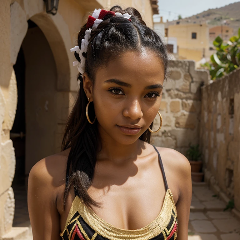 Beautiful woman, 21 years old, Cabo Verde, mixed race african/ european, cultural costumes