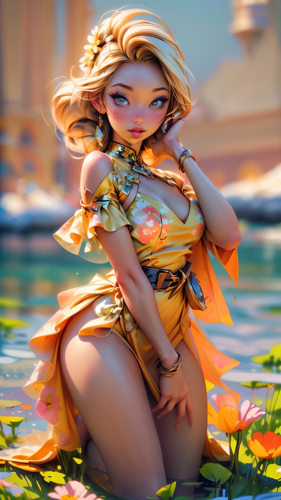 (best quality,4k,8k,highres,masterpiece:1.2),ultra-detailed,(best quality,realistic:1.2), lovely woman,field of poppy flowers,sheer yellow floral print summer dress,sunset,play,joy,beauty,harmony,portrait,soft lighting,vibrant colors, HDR, 8k, absurdres, cinestill 800, sharp focus, add_detail:2, Ultra HD | | | ((Fullbody-shot)) add_detail:2 (1woman, solo)