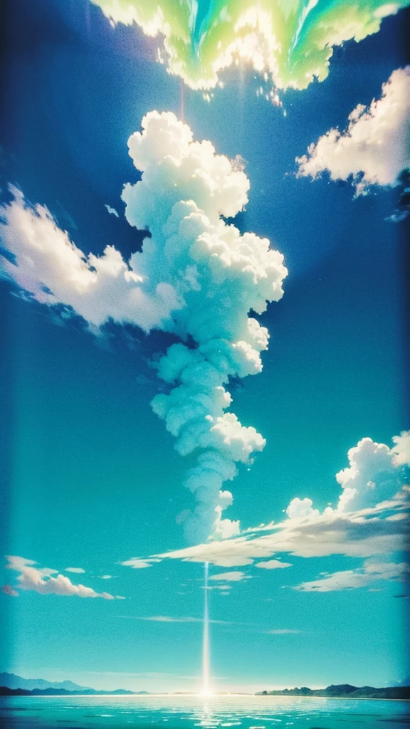 Render abstract holographic cloud with turquoise green water