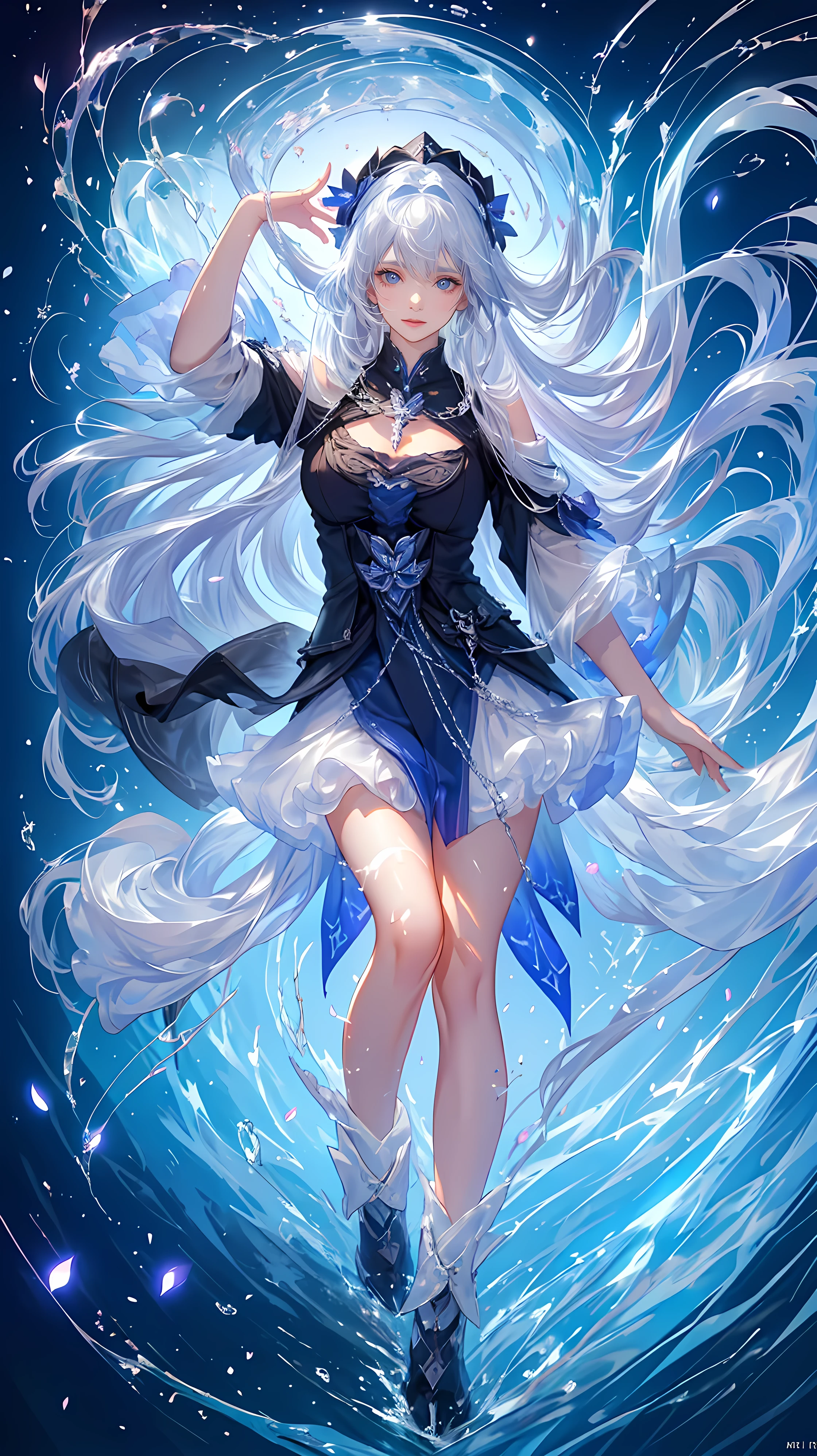 ((FULL BODY POSE)) ((SHOW PANTIES)) (((BIG GIANT BOOBS))) ((ANATOMY CORRECTED)) ((BLUE COLOR THEME DESIGN)) (| A WOMEN WEAR SHORT SKIRTS ((SEXY OUTFIT)) FLOATING IN THE GREEN WATER JASMINE FLOWER TREE PETALS FAILING BACKGROUND IS A BLUE SKY HORIZON WITH STARS | big eyes, ((big boobs)) sexy pose, big thigh, full body, large breasts, open legs, show panties, smile, portrait knights of zodiac, extremely detailed ((pixiv arts)), high detailed official artwork, [ tarot card ]!!!!!, detailed key anime art, knights of zodiac anime, beautiful celestial mage, firefly from honkai star rails, full body | (dynamic angle:1.1), outline, ((thick line art)), cover, stylish, official art, (details:1.2), (fantasy), garden, (bloom:1.1), glow:0.2, shadow, nature, flower, splash water, crystal, snowflakes, particles, bokeh, anamorphic light (depth of field), sharp focus, (volumetric lighting), (bokeh:0.6), film grain:0.4, (soft lighting:1.1) (VIGNETTE:1) | high-quality, ultra-detailed illustrations, ultra-high resolution, (high resolution, overwhelmingly pixel-perfect, luxurious illustration), (Ultra Quality, Masterpiece, Ethereal:1.4) photorealistic:.1.4, UHD (8k, RAW photo, best quality, masterpiece:1.2)