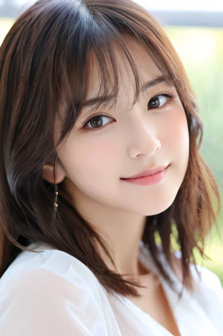 (((8k,Attention to detail,Attention to detail、highest quality,masterpiece,Attention to detail,White shirt,See through))),RAW Photos & Realistic atmosphere,Beautiful dark eyes,Mouth Details,Glossy lips,Thin eyebrows,beautiful Eyes、Soft white skin that shines in every detail、Her deep black eyes are very beautiful,Lip details、Very beautiful face,Very beautiful face、Lively Faces,beautiful, Glistening lips,beautiful Eyebrows,Infinite Reality, Realistic Young Gravure Idol,Very cute woman , Young Gravure Idol, Young Gravure Idol, とても美しくてかわいいbeautiful 21 year old beauty,Incredibly beautiful and elegant,beautiful 21 year old beauty,Natural soft light,(Shiny Hair,,beautiful and kind eyes:1.5),A kind smile,Shapely breasts,Long Hair,beautiful posture,No makeup,Take a quick look at the camera,shirt,See through