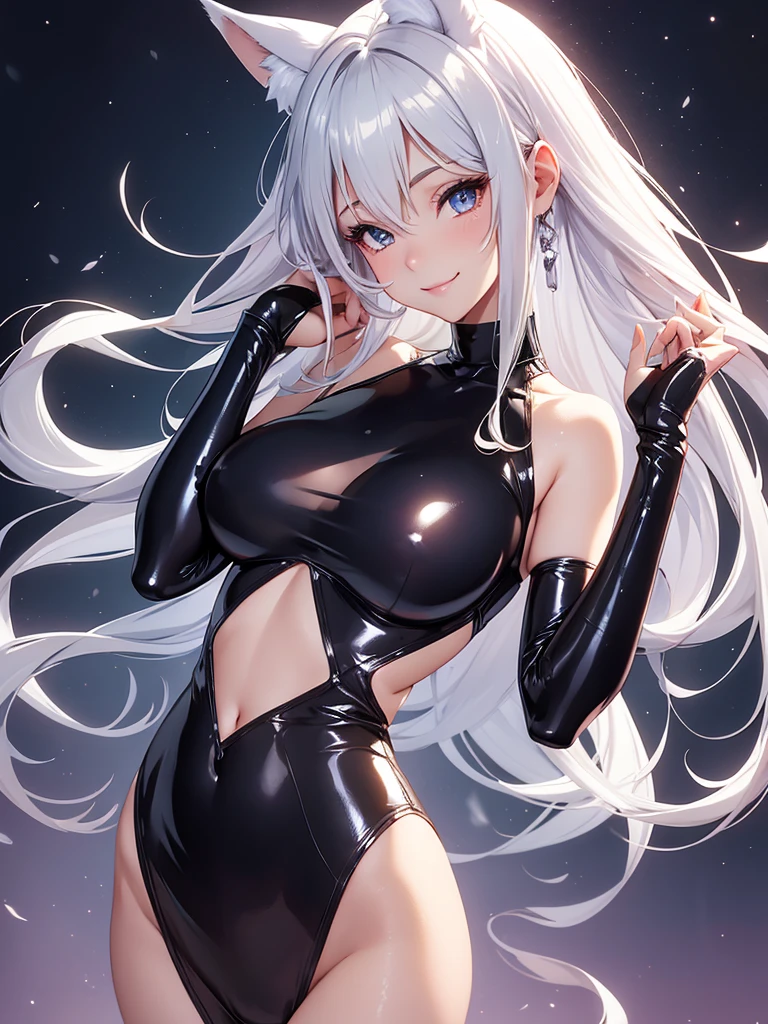 Beautiful girl
Beautiful bodystocking latex
Light Silver Hair、Fox ears、smile magic Masterpiece Night Magic sexy, extremely beautiful 22歳 Big Breasts Beautiful Eyeagical gentle lighting beautiful hip, cowboy shot simple background.