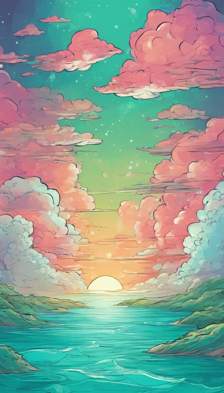 Render of holographic cloud on turquoise water green background 