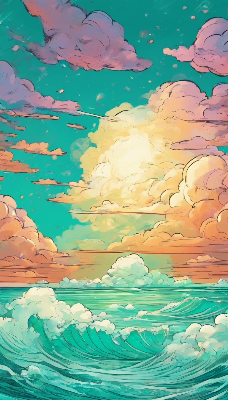 Render of holographic cloud on turquoise water green background