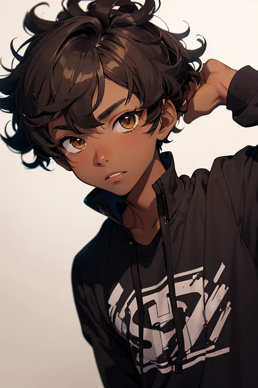 /(Boy1),(2D anime style),( teenager),(dark brown skin color),(brown eyes),(black short curly hair),(height 1.80),(average physical height of a 16 year old