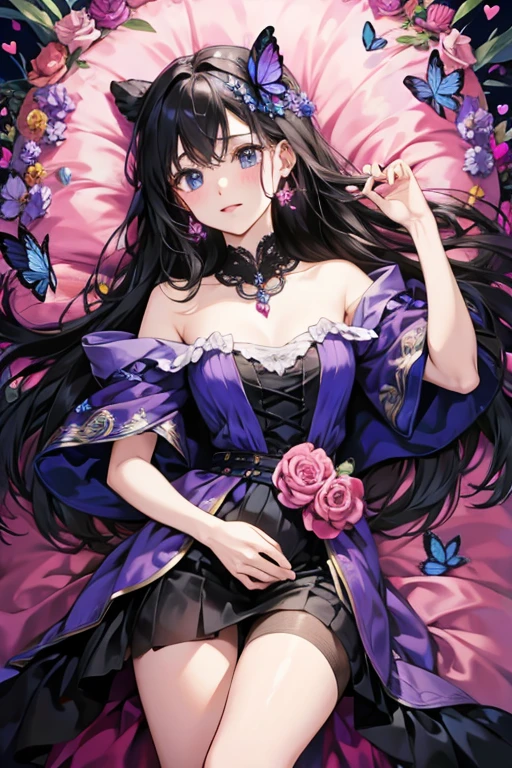 Luea's Jewel Charm is egg-shaped and colored black. It is decorated with an indigo butterfly on the center like on her hairpin, three indigo roses on the bottom and two hot pink hearts on top. SPARKLE; GLITTER