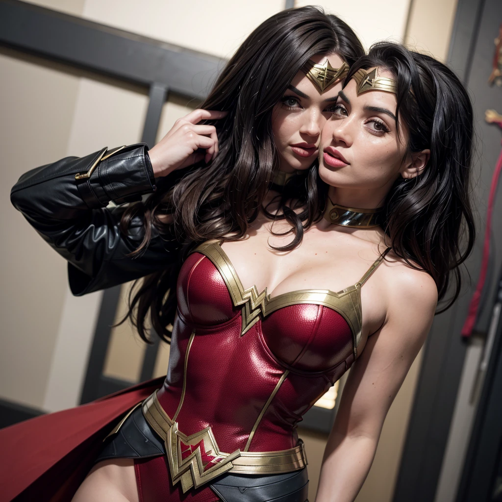 ADArmas, wonder woman superhero outfit, kissing batman