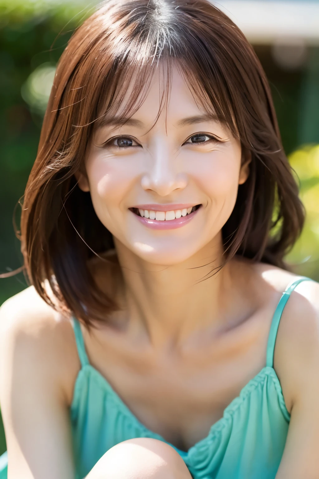 47 years old、smile、beautiful、Adult Elegance、Shining eyes、stare、