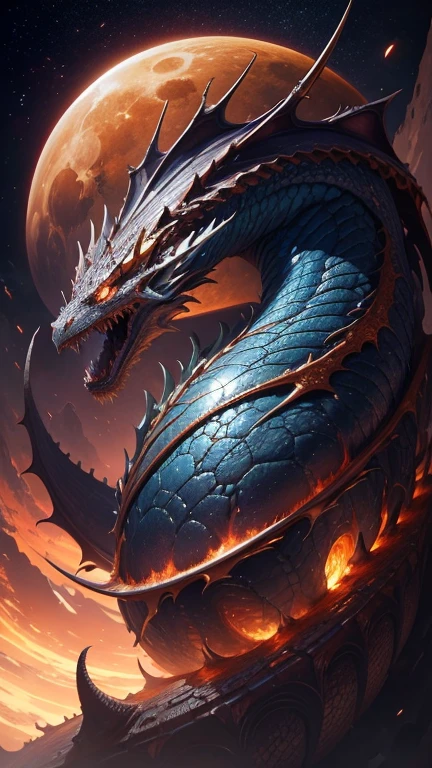 The planet Venus becomes a dragon, the texture and color of the planet Venus,incredible detailed shot of a magnificent dragon waking up from a thousand years of sleep, the gaze of half-open eyes driving you insane, concept art by Antonio Manzanedo