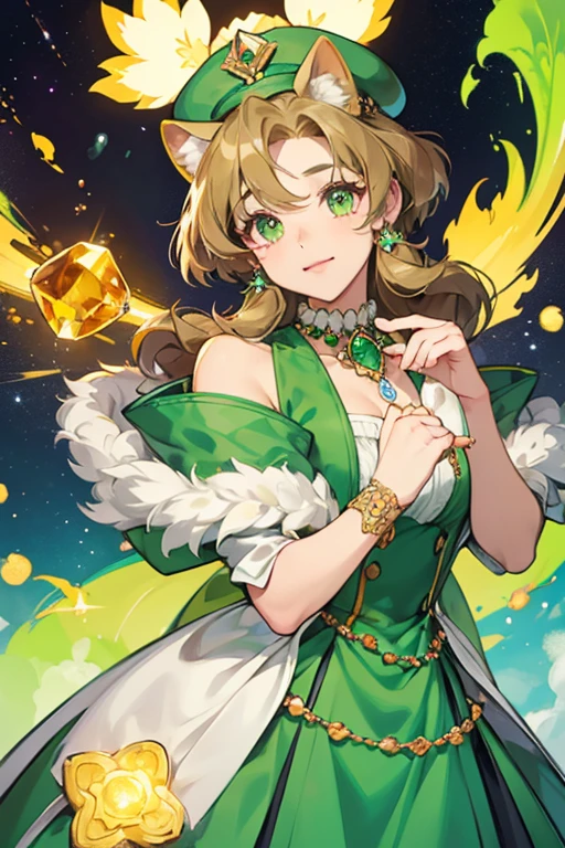 Nephrite is a Pembroke Welsh Corgi dog with amber fur and white paws, inner ears, muzzle and . HER Jewel Eyes are made out of green nephrites. For hER attire, She wears a blue checked flat cap on hER head and a silver beaded necklace with a green diamond-shaped nephrite jewel attached around hER neck