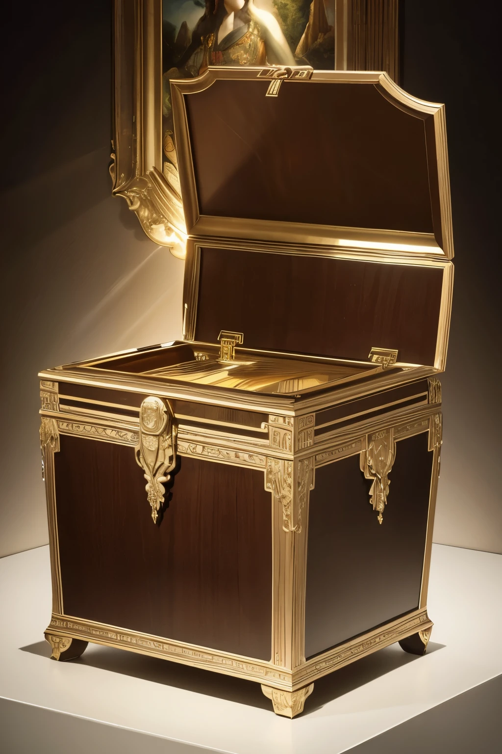 best quality, super fine, 16k, delicate and dynamic, contemporary arrangement of classical art, artworks, fourth-dimensional treasure chest packed