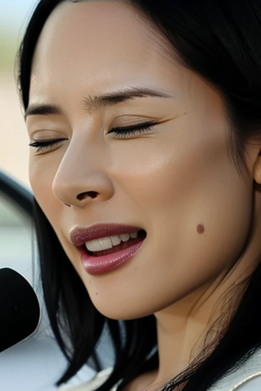 Tabletop,,Award-winning photo, Very detailed, Edge Orgasm,Face Focus, Face close-up、(Woman with open mouth and closed eyes ), 18-year-old、Black-haired、 News anchor、Shiny skin、Inside the car、Face close-up,From below、Realistic nostrils、Browsing Caution,Shortcuts、
