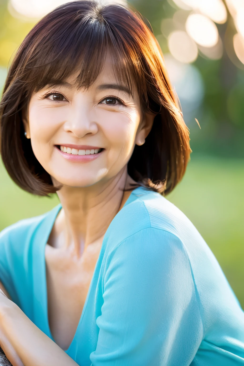 57 years old、smile、beautiful、Elegant adult attire、Shining eyes、stare、