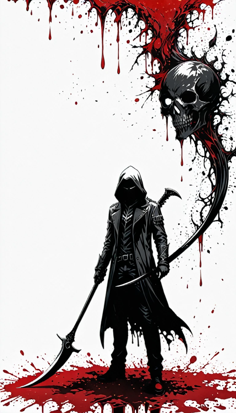 (Anime line drawing:1.5),(black and white:1.45),Minimalism,(Line Art:1.6),sketch,charcoal drawing,Nick Vesey style,author：Araki Torohiko,
rest
Black Reaper,Armed with a death scythe,(Intricate details:1.7),The fine texture of the sickle,(A gorgeous and heavy sickle:1.2),sickle epitaxy,
rest
(bloom:1.3),(full bloom:1.3),Rose,Ominous Red,Death&#39;s energy atmosphere,
rest
(Blood splatter:1.3),(Paint splatter:1.2),(Paint dripping:1.2),