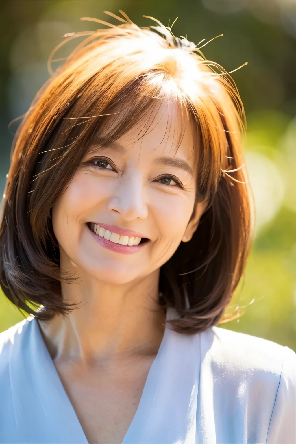 57 years old、smile、beautiful、Elegant adult attire、Shining eyes、stare、