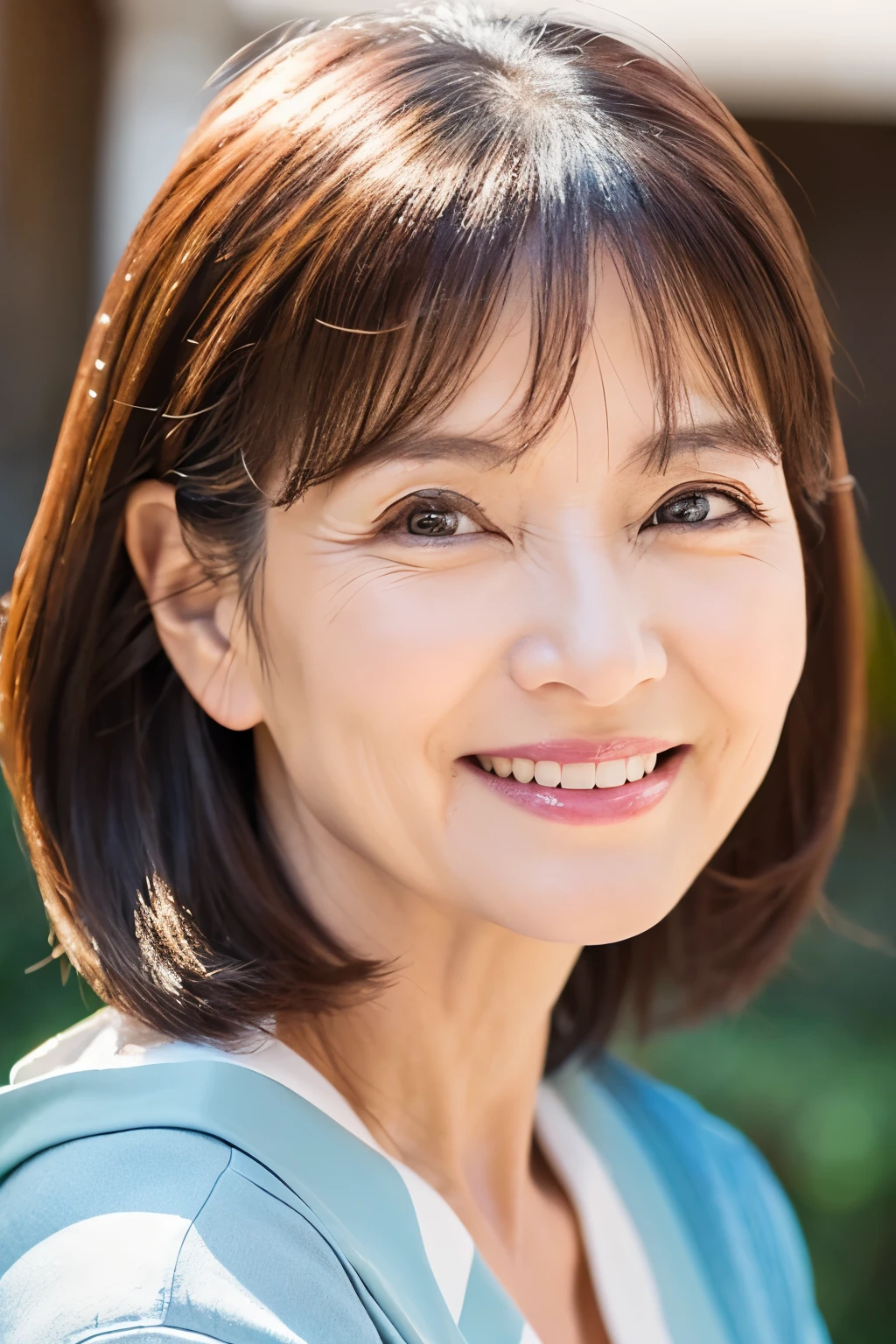 57 years old、smile、beautiful、Elegant adult attire、Shining eyes、stare、