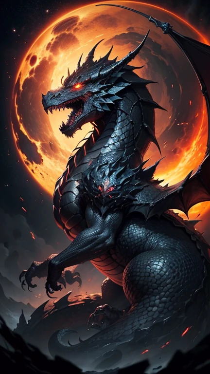 Black hole becomes a dragon, the texture and color of the black hole,incredible detailed shot of a magnificent dragon waking up from a thousand years of sleep, the gaze of half-open eyes driving you insane, concept art by Antonio Manzanedo