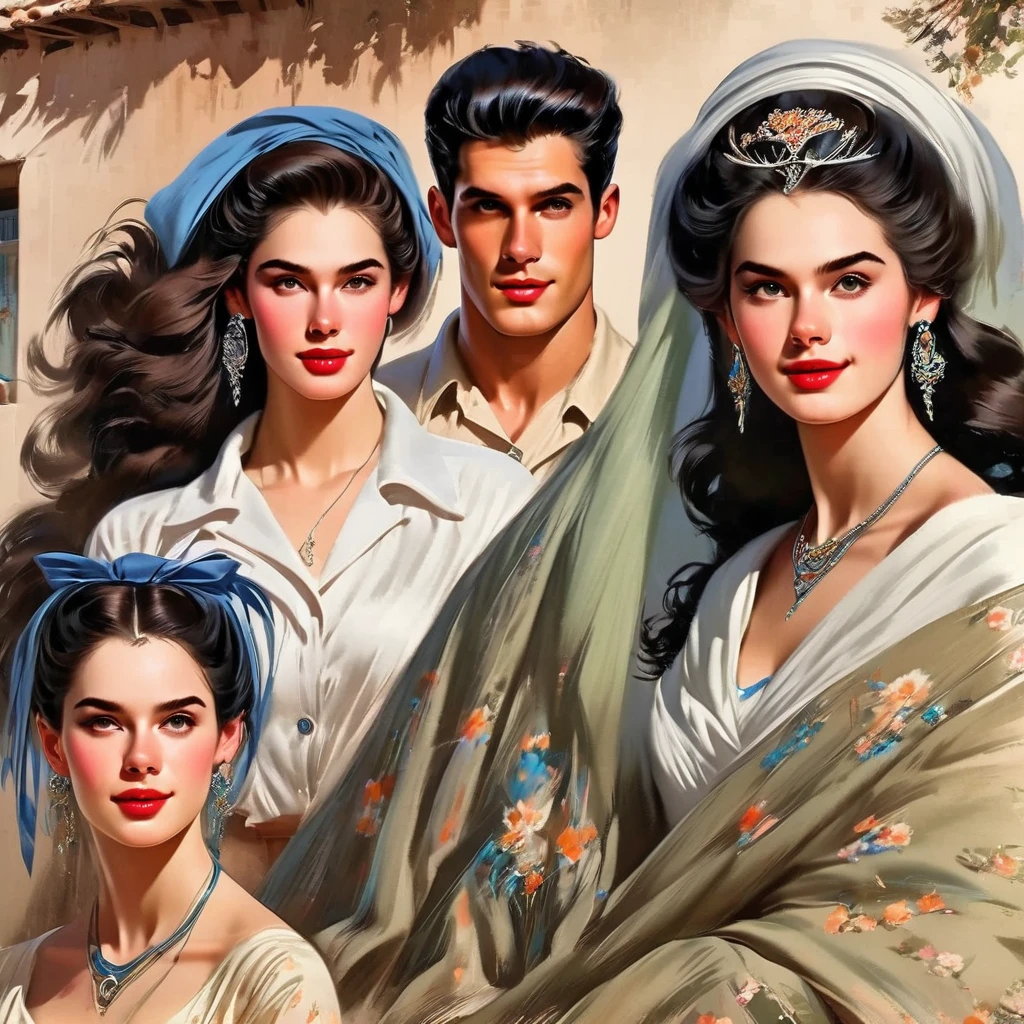 Best quality overall physical looks Very high quality somewhat Anime look with to it but set in 1950s Israel with both males and very attractive feminine females  more overal stronger more muscular looking attractive males that is can be very highly detailed more accurate authentic kinda Israeli=Israel cultural looks and appearances looking authentic accurate lifelike dignified very good looking beautiful and very cute looking very attractive handsome beautiful very Israeli like young men and women together in a very1950s Israeli type Neighborhood and period look and feel and style with 1950s style in Israel fashions and dress very with a very huger ranges DIVERSE VARIETY and variations versions of physical looks types and appearances of Israel/ Israelis males that are handsome tall quite muscular strong best quality for fingers with thumb very clearly sharply detailed and defined cute lovely feminine beautiful women Young very attractive and beautiful looking youths males and females best quality ratio both together in group settings Young very attractive very incredibly handsome a little vaporwave and beautiful looking youths male and females in kinda smaller groups of 5 to 9 settings with a DIVERSE VARIETY and whole ranges of different variations version of physical looks and types and appearances of Israeli types and appearances with shades and ranges of natural kinda dark chestnut and dark brown -Jet or raven black hair shades included in a realistic real like way a 1950s Israel look in background all sharper clearer detailed defines all images more detailed with a variety of scenes of 1950s Israel-Israeli life a beautiful real way also have kinda angled clearer sculptured sculpted almost model like looks and types handsome and beautiful real like authentic realistic" Women in 1950s female styles fashions dresses skirt  outfits with more of included in tones shades colors with tans khakis olives greens of all types ranges of blues reds oranges yellows with polk