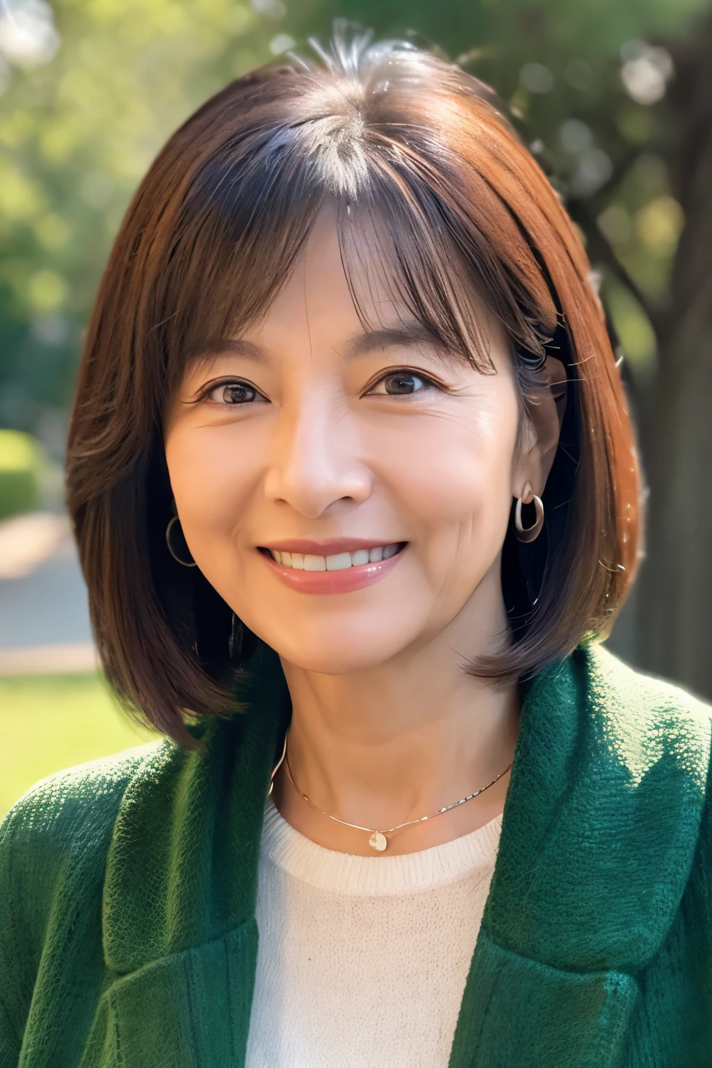 57 years old、smile、beautiful、Elegant adult attire、Shining eyes、stare、