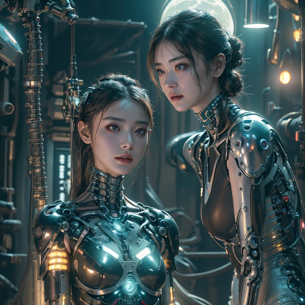 Top quality, masterpiece, Ultra-high resolution, ((Photorealistic: 1.4), raw photo, cyberpunk girl, shiny skin, mechanical girl, (Ultra realistic details)), Mechanical vertebrae attached to the spine, mechanical cervical fixation to the neck, small bright LED lamps, Global Illumination, deep shadows, octane rendering, 8K, ultra sharp, Metal, Intricate ornament details, Baroque details, Very intricate details, realistic light, Trend CGSoation, facing the camera, neon details, (In the Hot Summer Forest). high resolution, hyperrealism, VRAY, ((SEILOR MOON))