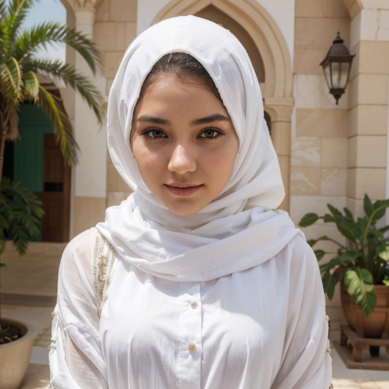 Beautiful woman, 21 years old, Oman 🇴🇲 , cultural costumes, white hijab