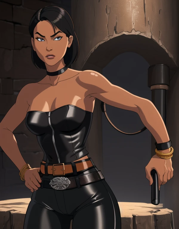 1girl, ((26 year old, Filipino Woman, tanned bronze skin:1.02, short black hair:1.3, Detailed Amber eyes:1.03, Detailed face, medium breasts, (Wearing: Strapless Black tube top, black leather pants, white belt, bracelets:1.2)), (midriff), (agile physique:1.1), (Character Focus),Perfect Anatomy, Looking at Viewer, 4k textures, raw photo, epic artistic, photoreal art, sharp focus, even lighting, insane details, intricate details, hyperdetailed, rich colors
