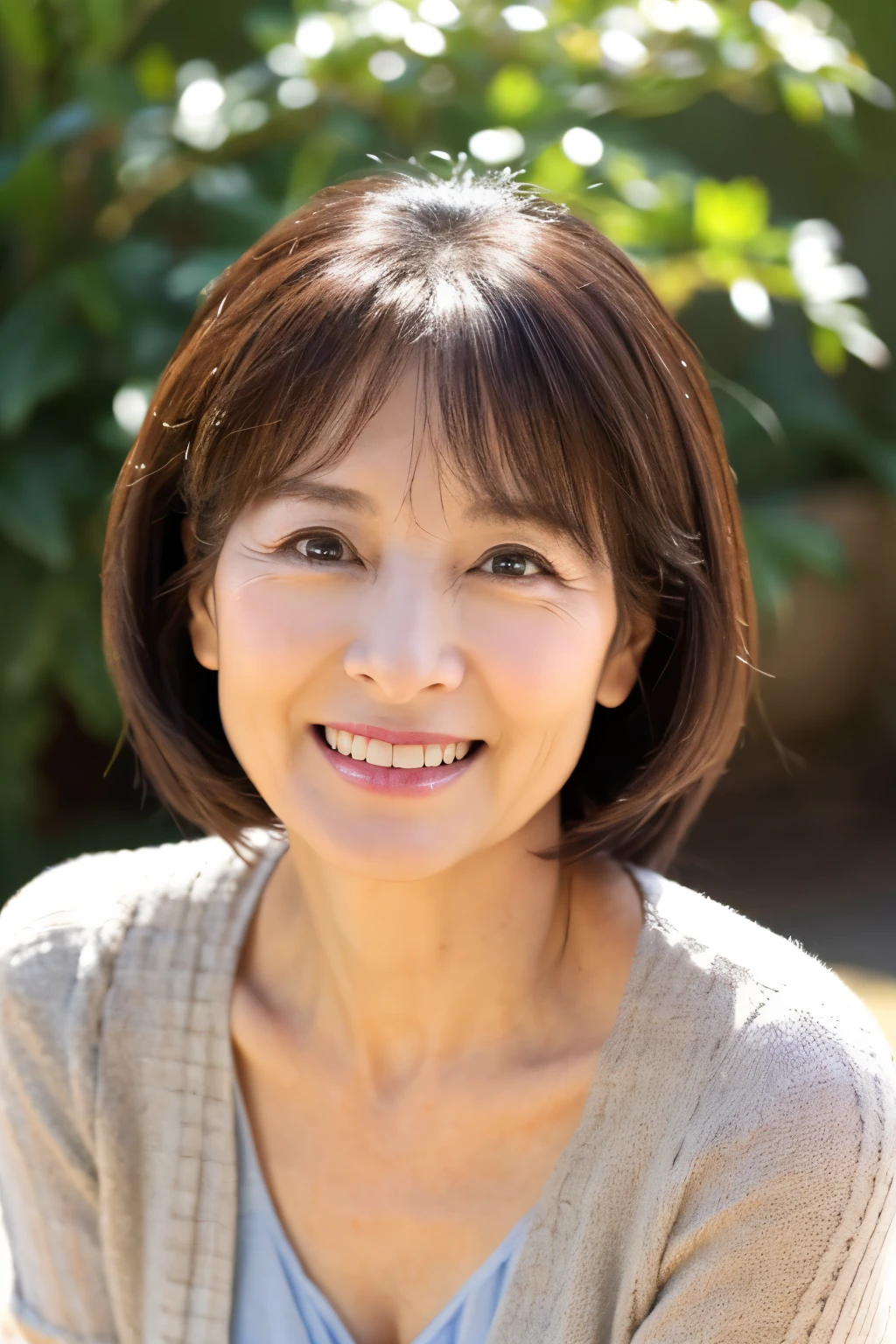 57 years old、smile、beautiful、Elegant adult attire、Shining eyes、stare、
